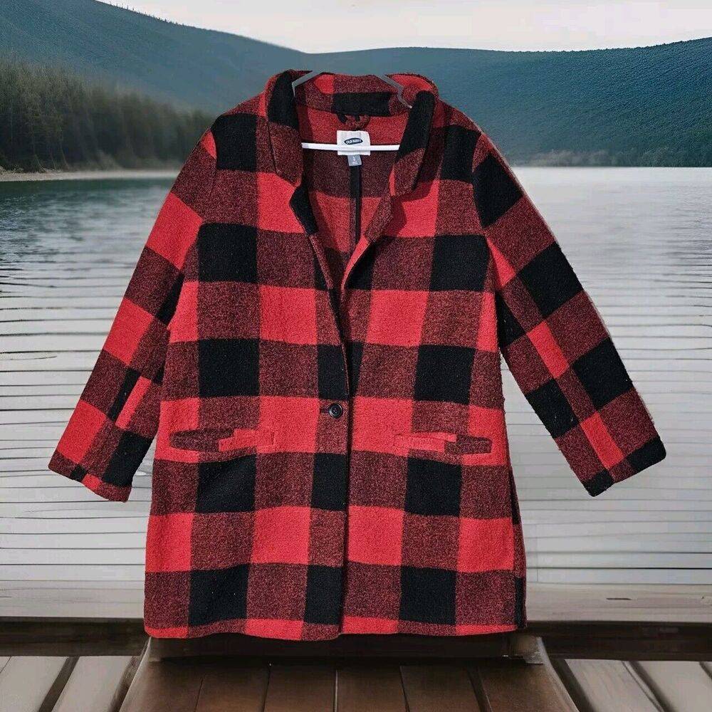 Old Navy Lumberjack Buffalo Plaid Jacket Women's Large Red Black Coat Cabincore